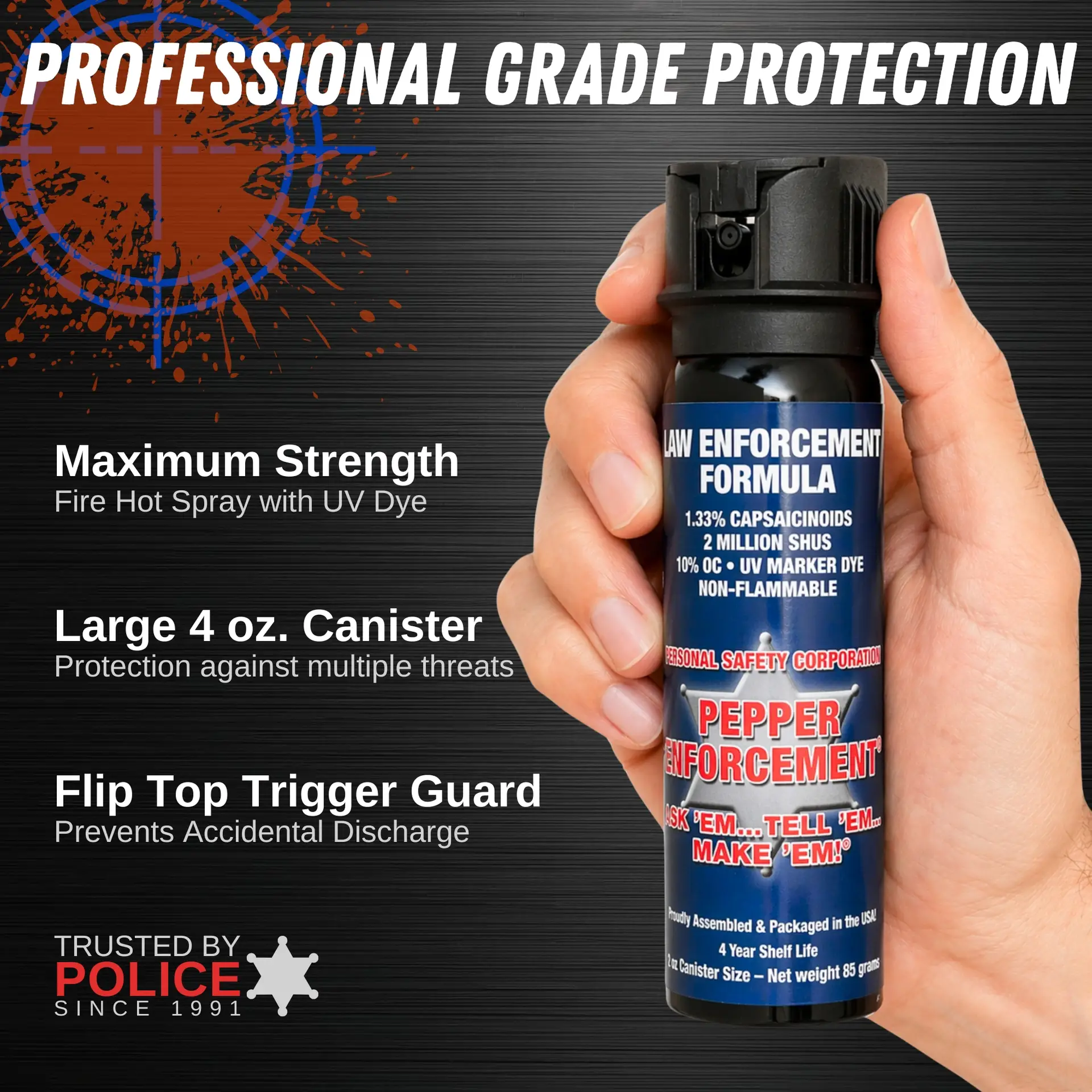 Pepper Enforcement 4 oz. Pepper Spray infographic