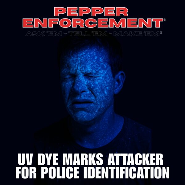Pepper Enforcement pepper spray contains UV dye to mark attacker for police identification